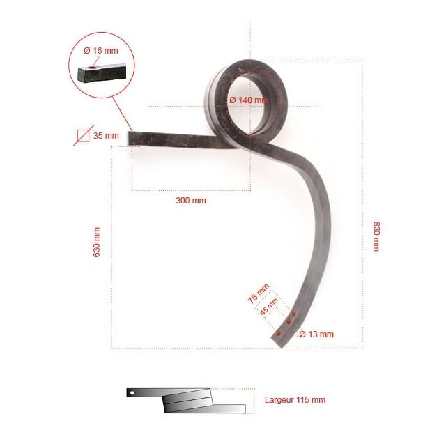 DENT RESSORT Gauche CARRE.35 Grand Dégagement