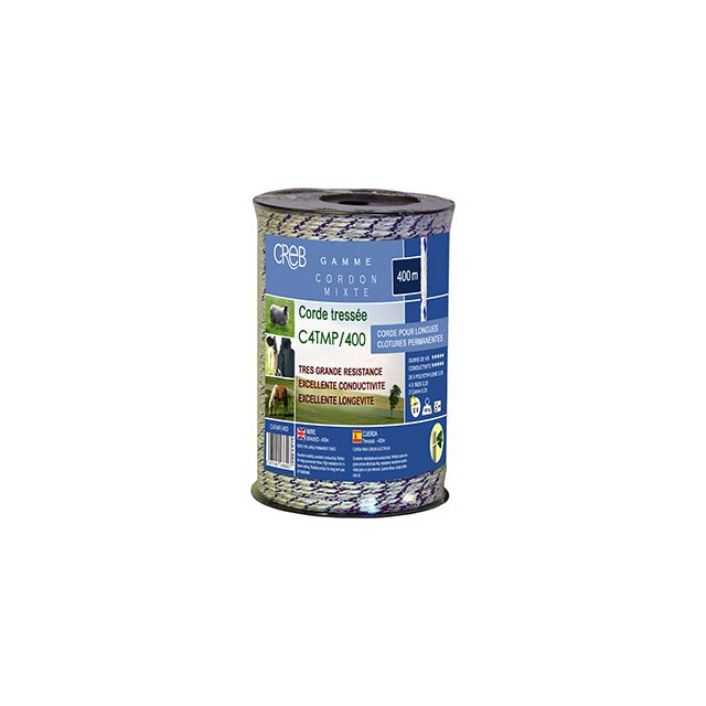 CORDON TRESSE 4MM 40 0M 4 IX0,25 + 2 CUIX 0,3  BLANC/MARINE